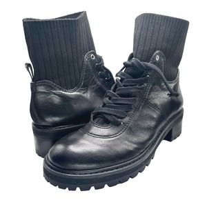 Schutz | Women | Becky Black Leather Sock Lace Up Combat Boot | Size 7.5 B